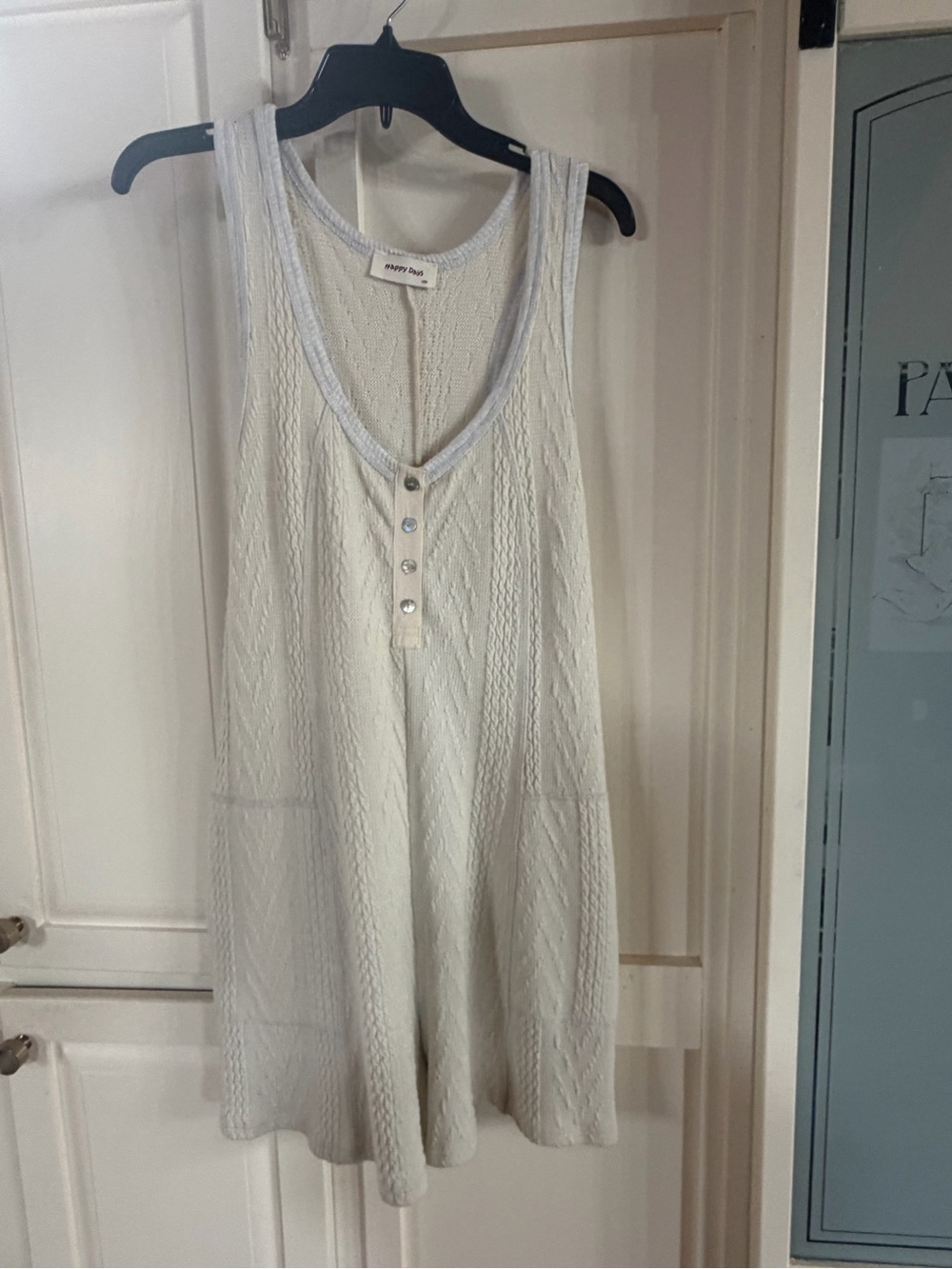 Ivory Knit Tank Romper with Button Henley